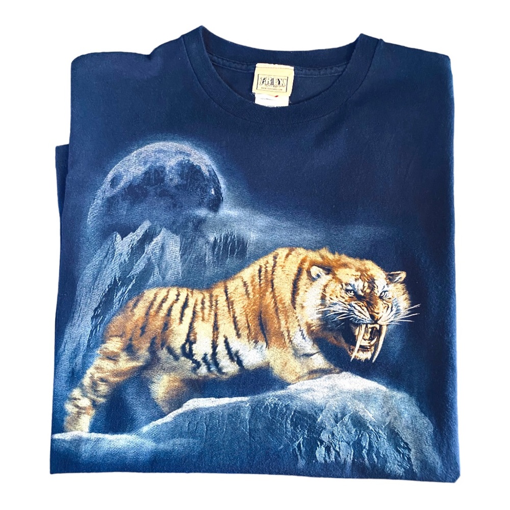 T-REX Cafe Navy blue Saber-toothed Tiger T-shirt short sleeve